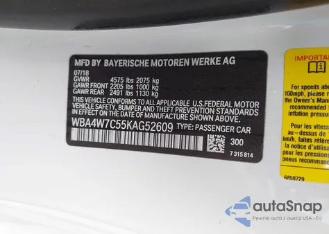 2019 BMW 440I из США, поврежденный, VIN WBA4W7C55KAG52609